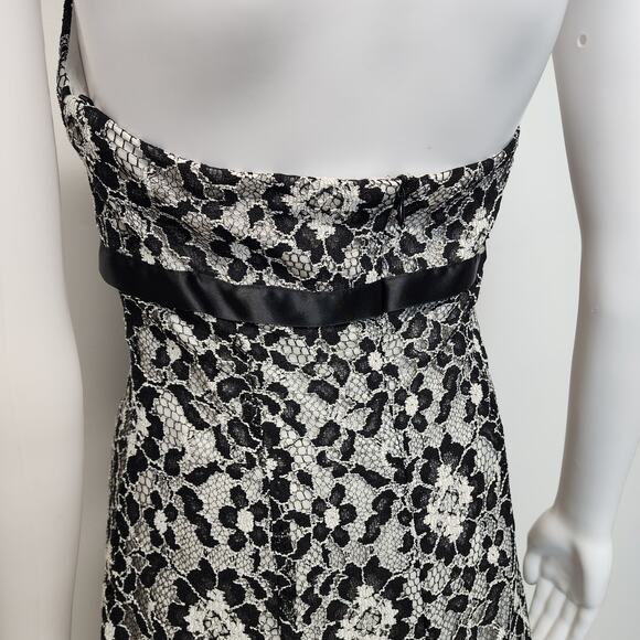 Cache Halter Lace Tulle Dress Size 6 Black Ivory Asymmetric Goth Prom Wedding - Picture 5 of 16